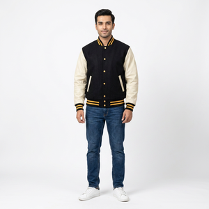 Negro Faux Pu cuero corto estilo callejero Logo recortado Letterman chaquetas Custom Boxy Varsity Bomber Jacket hombres - Product Image 1