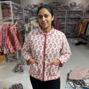 Quilted Cotton Jacket Women Floral Print Mandarin Collar Three Quarter Sleeve Autumn Winter Style Single <b>Button</b> Closure GIFT - Product Image 1