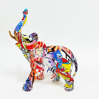 Statue d'éléphant, graffiti, résine, éléphant, figurine d'animal colorée, décoration d'éléphant, vente en gros