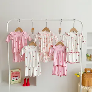 Summer thin children's cute pajama set with 3/4 sleeves for home wear