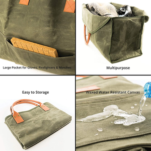 Outdoor Custom Logo Storage Waxed Canvas <strong>Log</strong> <strong>Carrier</strong> Tote Firewood <strong>Carrier</strong> Bag With Pu Handle - Product Image 5
