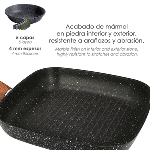 Padella antiaderente in alluminio forgiato con finitura effetto pietra, 24 x 24 x 4,5 cm. Impugnatura gommata. - Product Image 4