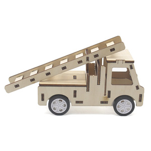 Wooden Fire Truck <b>Model</b> <b>Kit</b> With Extendable Ladder For Kids Science Education DIY Assembly Toy 7-9 Years Old - Product Image 1