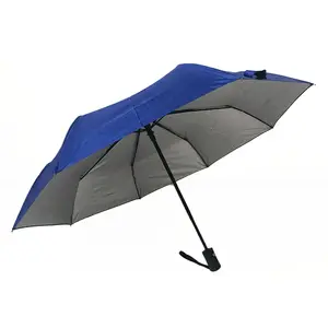 Paraguas de sol y lluvia con revestimiento plateado de 3 pliegues con apertura y cierre automáticos