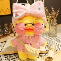 Boneka Lalafanfan Cafe Mimi Duck, Mainan Boneka Lucu dan Lembut, Pakaian Dapat Dilepas, Pita, Pereda Stres, Dapat Dicuci, Hadiah Ulang Tahun Anak
