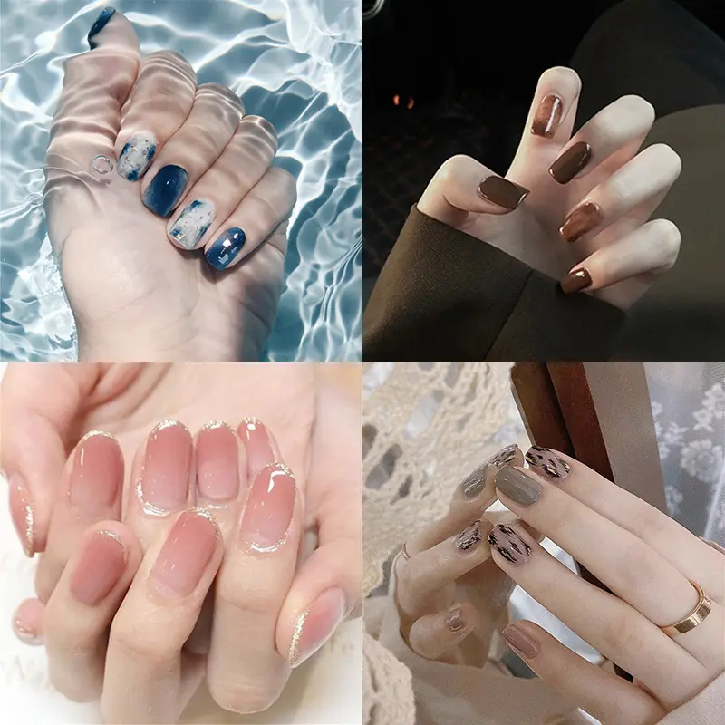 Prensa francesa de unhas falsas, prensa francesa em unhas falsas, pau curto com desenhos, artificiais, rosa, vestível, unhas falsas, arte em unhas, 24 peças