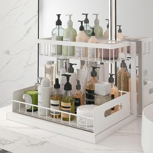 Organisateur de maison en plastique à deux niveaux Étagère coulissante multi-usage pour le <span class=keywords><strong>rangement</strong></span> <span class=keywords><strong>sous</strong></span> l'évier de la cuisine pour les éviers soucieux de l'espace - Product Image 5