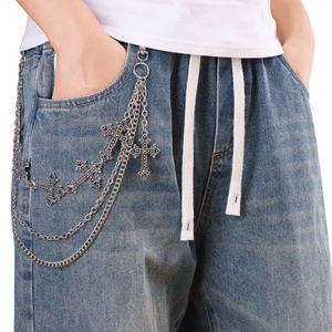 Cadena de cintura vaquera con colgante de cruz, estilo hip hop tibetano, cadena corporal de moda para hombre, uso diario, multicapa - Product Image 1