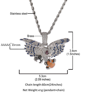 2024 Hip <span class=keywords><strong>Hop</strong></span> Vintage Rap Bijoux Plein Glacé CZ Diamant Oiseau Pendentif Exquis En Laiton Zircon Incrustation Coloré Cuivre Collier - Product Image 6