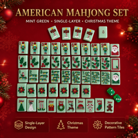 Jeu de Mahjong Américain Vert Menthe à Couche Unique, Motif Embossé Noël Père Noël Casse-Noisette, Tuiles de Mahjong pour Fêtes de Fin d'Année