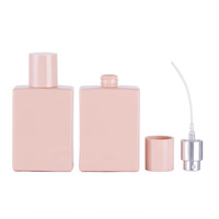 Vente directe usine – Flacon de parfum de luxe en verre 30ml 50ml 100ml, vide, carré plat, avec pulvérisateur à pompe, sérigraphie rose