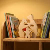Ornement Puzzle Famille d'Ours en Bois de Pin, Mère et Enfant enlacés, 3 Ours, Figurine Miniature Entrelacée en Forme de Cœur, Décoration d'Intérieur, Cadeau
