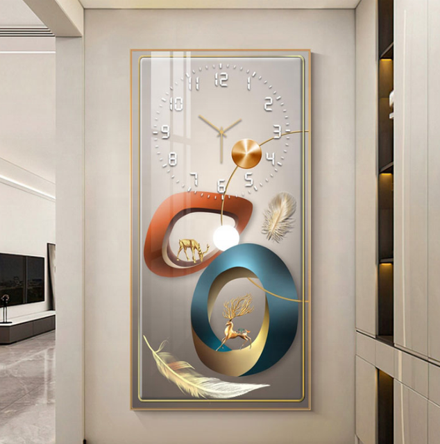 Factory Direct Sale Stylish Simple Minimalist Clock Wall Clock Living Room Luxury Large Led Crystal Porcelain Painting