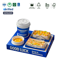 Boîte en carton blanc style influenceur pour sandwichs, petit-déjeuner, café et boissons ; Papier intérieur bleu inspiré d'Instagram pour restaurants/cafés