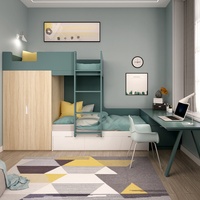 Lit superposé convertible moderne extensible avec bureau intégré, panneau en bois, pliable, garantie 36 mois