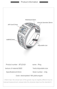 Premium S925 Sterling Silver Men's Ring 1CT <strong>Moissanite</strong>, Business Luxury Style Minimalist Adjustable Band - Product Image 6