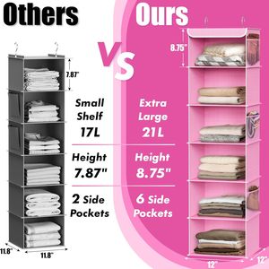 6 Shelf <b>Hanging</b> Closet Organizer Pink Bedroom Storage Modern Design Non Woven Fabric <b>Hook</b> Type - Product Image 4