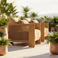 Ensemble de jardin d'extérieur en bois massif, design nordique, pour villa et cour, résistant à l'eau et à la corrosion, canapé, chaise et table basse en teck et rotin