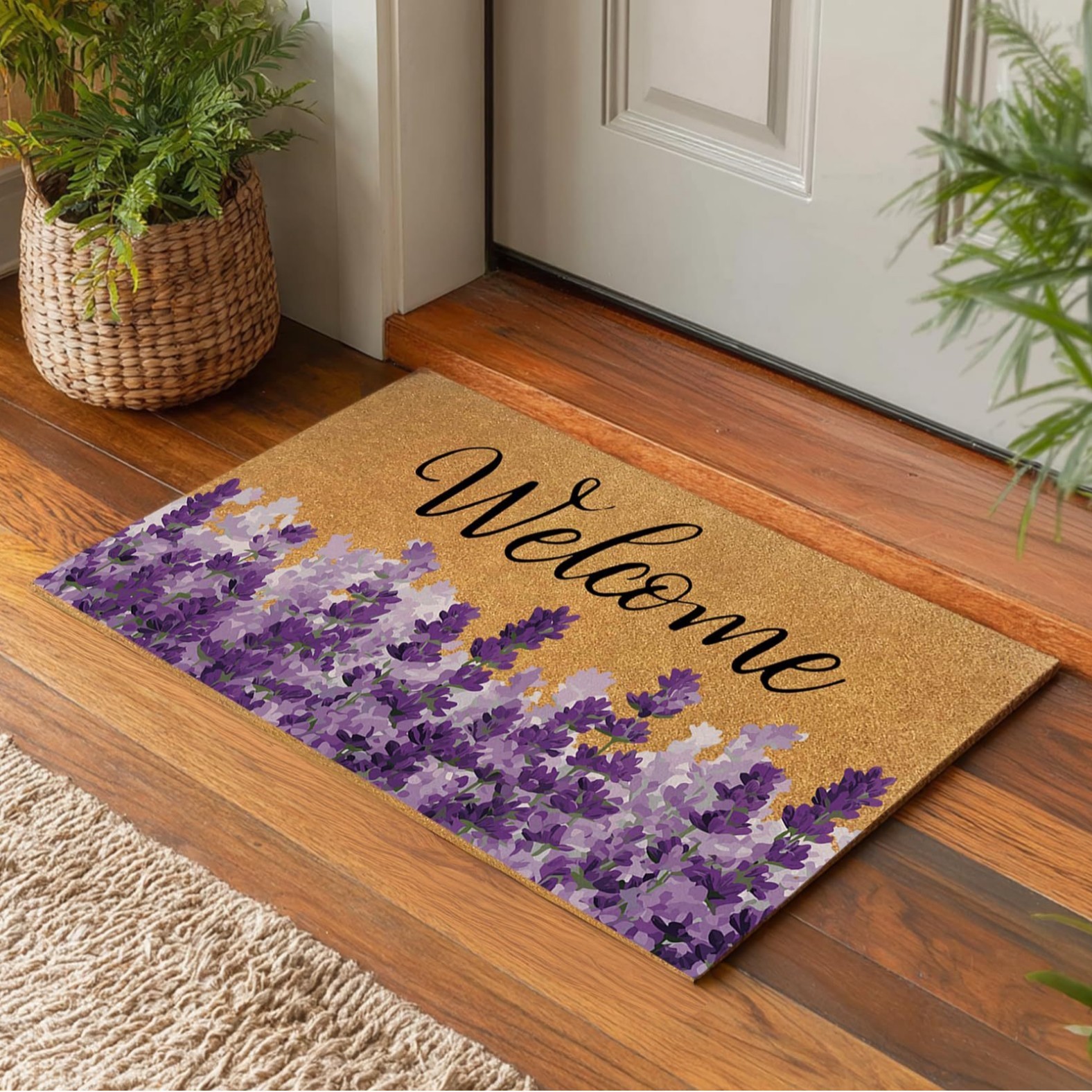 Tapis en fibre de coco façon lavande
