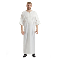 Nouvelle Arrivée : Thobe Marocain Uni pour Homme, Robe Musulmane du Moyen-Orient Brodé avec Manches Longues en Satin