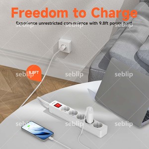 Regleta de enchufes múltiples con protección contra sobretensiones, cable de extensión para una distribución de energía flexible en sala de estar, cocina, oficina en casa - Product Image 6