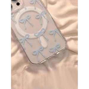 Funda magnética para teléfono Blue Bow para iPhone 15 Pro Max, transparente, de PMMA, con diseño en relieve, para mujer. - Product Image 4