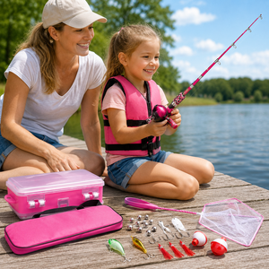 CTO Versatile Set da Pesca per Bambini con Canna da Spinning da 1,55 m e Mulinello Spincast in Vetro da 46 pezzi, Design a Motivo Rosa, per Giovani Pescatori Stellari - Product Image 2