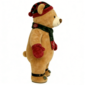 Oso de peluche navideño personalizado, oso de peluche de invierno, oso de peluche marrón con gorro de punto, bufanda y manoplas rojas. - Product Image 3