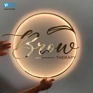 Tanda bisnis salon akrilik, tanda kustom cermin 3d dengan lampu latar tanda spa