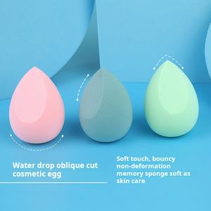 Groothandel 2-delige set kleurrijke beauty teardrop olivengeslepen schuine make-up sponsjes met druppelpatroon cosmetische puff - Product Image 2