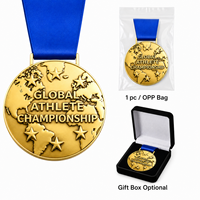 Médaille personnalisée en or avec carte du monde et ruban, récompense en métal 3D brillante pour les compétitions sportives