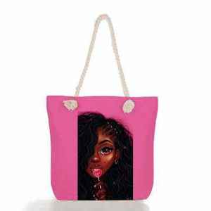 Nouvelle Mode Noir Art Filles Africaines Imprimé Sublimation Sacs Fourre-Tout Sacs à Main pour Femmes Vente en Gros - Product Image 6