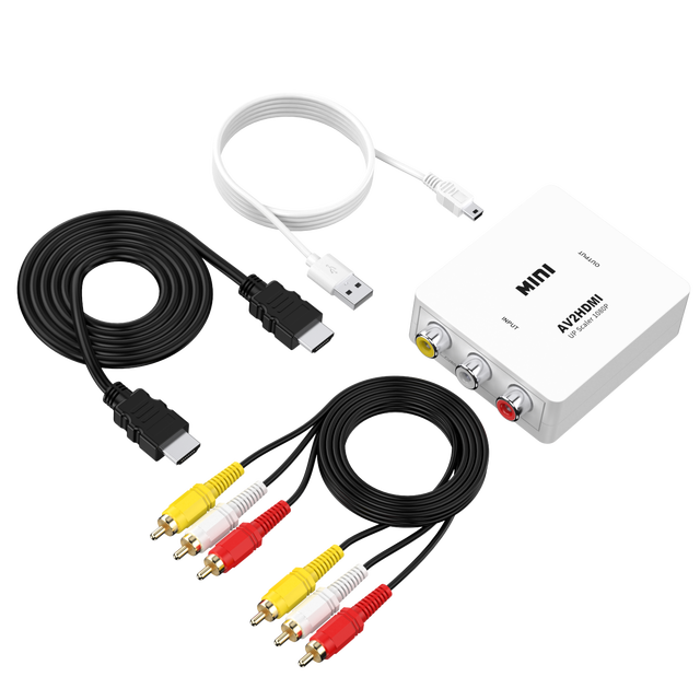 Mini AV2HDTV Adapter AV to HDTV Converter 1080P CE Certified ABS Material RCA to HDTV Adapter Kit with All Cables Included