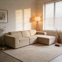 Canapé convertible modulaire en tissu fin, rembourré, avec cadre métallique plat, mousse infusée de gel, en forme de L, pour home cinéma