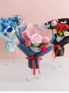 Mazzi di Natale fatti a uncinetto all'ingrosso fiori artificiali tulipani & <span class=keywords><strong>rose</strong></span> per la decorazione del partito regali di nozze - Product Image 6