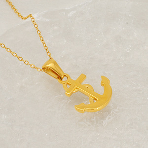 Zogxin Anchor Pendant Necklace 18K Gold Plated Stainless Steel Micro Zircon Women's Clavicle Chain Everyday Wear - Product Image 4