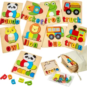 CE Montessori eğitim öğrenme klasik ahşap 3D alfabe kelime hayvan bilmecenin bebek Diy oyuncaklar çocuklar için erkek ve kız