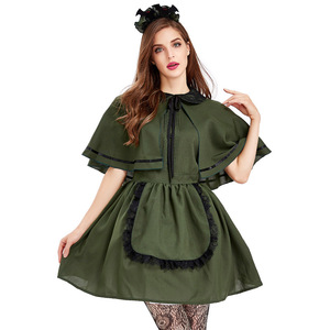 Disfraz de Halloween XJ - Atuendo para Fiesta de Cosplay - Sirvienta <span class=keywords><strong>del</strong></span> <span class=keywords><strong>Castillo</strong></span> Malvada Verde Retro con Medias - Product Image 5