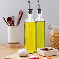 Bouteille Distributrice d'Huile d'Olive en Verre de 500 ml, Ensemble Distributeur d'Huile d'Olive et de Vinaigre avec Becs Verseurs en Acier Inoxydable, Bouteilles d'Huile pour la Cuisine