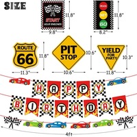 Kit de fête d'anniversaire de voiture de course avec drapeau à carreaux bannière ballons décoration de gâteau pour enfants célébration fournitures de ventilateur de course