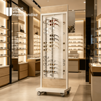 Présentoir à lunettes sur pied blanc en promotion avec roulettes pivotantes pour exposition de montures