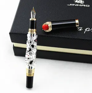 Ancient Pearl Green Red Jewelry Golden Dragon Black Ink Fountain Pen Signing Pen With Gift Case