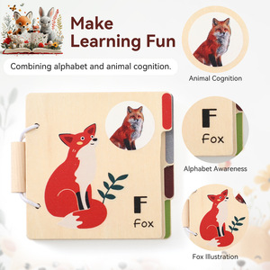 Ensemble de livres Montessori en <span class=keywords><strong>bois</strong></span> sur les animaux et les mots pour l'éveil des bébés, pour l'apprentissage cognitif des 0-3 ans, sans piles - Product Image 4