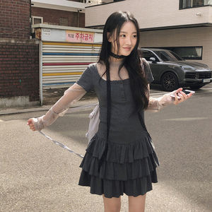 Vestido Mini Estilo Coreano con Encaje y Parches, Falda de Pastel con Volantes, Manga Corta, Estilo Kawaii Japonés para Chicas Dulces - Product Image 4