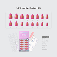 Faux ongles courts en amande ombrés, design de créateur, en gel souple, pour l'été et la plage, roses, à presser, vente en gros