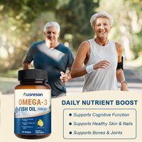 Ausreson OEM Gélules de capsules molles d'OMÉGA-3 riches en DHA et EPA, Suppléments végétaliens pour la santé du cerveau et des yeux des adultes, Gélules d'huile de poisson Oméga-3 6 9