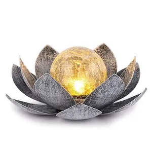 Factory Direct Outdoor IP65 Waterproof Outdoor Bright Solar Crackle Globe Glass Lotus Decoration For Patio Lawn Walkway Garden