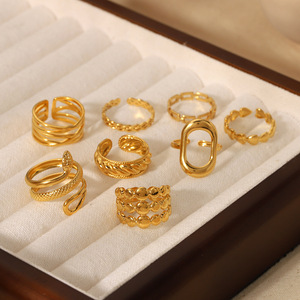 도매 패션 스테인레스 스틸 기하학적 조절 링 여성 스러움 18K 골드 도금 링 - Product Image 2