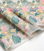 Art Nouveau-inspirierter Digitaldruck-Netzstoff mit Tropischen Vögeln für Couture-Boutique Designer-Kollektion