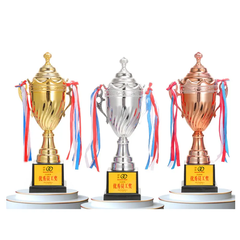High Quality Custom Metal Big Trophy Cup Award Gold plated custom logo Trophy free design